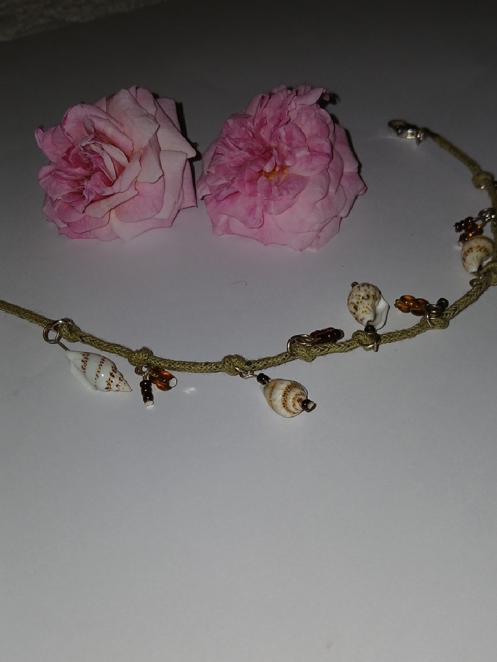 Shell Charm Braided Anklet - Pink Accents